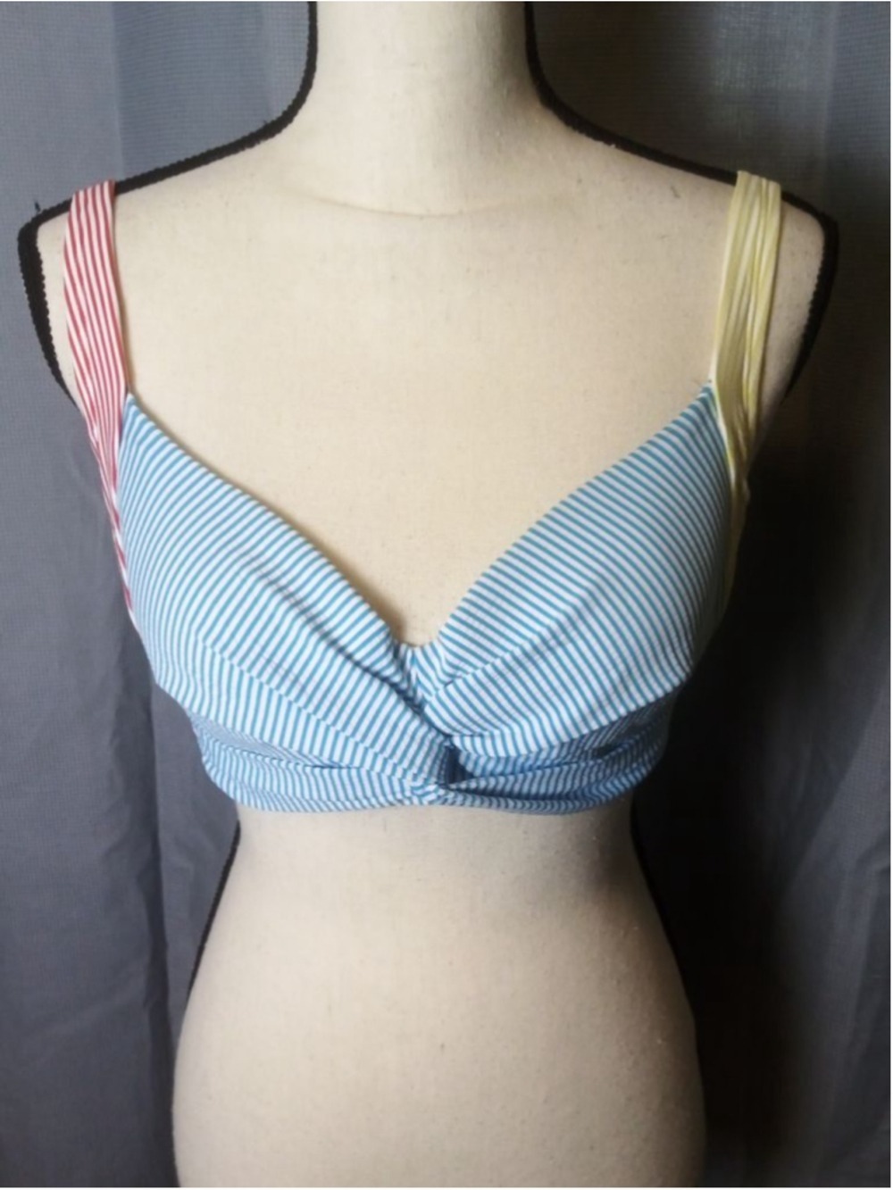 Lands' End Bikini Top Blue White Striped 4DD